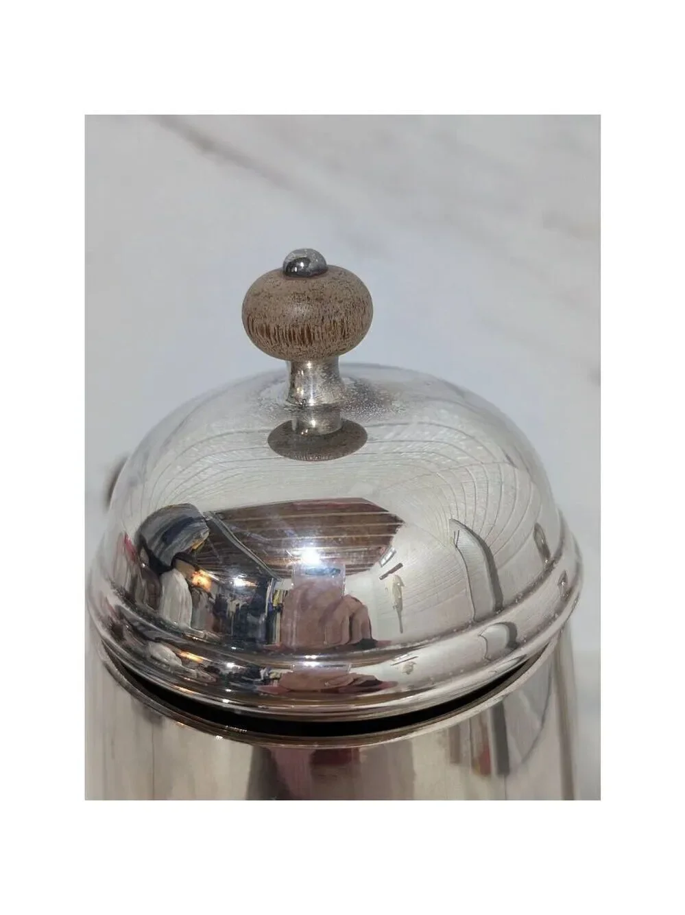 Antique Queen Anne Silver Hot Beverage Container Wood Side Handle Coffee Pot